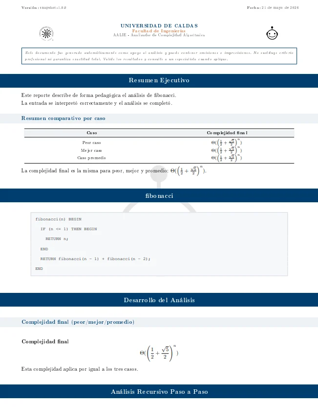 PDF generado abierto con portada o sección de resultados.
